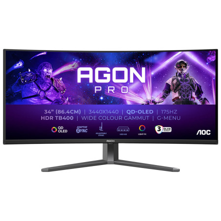 מסך מחשב קעור לגיימינג AOC 34" AGON Pro OLED QHD 175Hz 0.03ms 1800R
