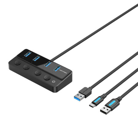 תחנת עגינה Vention USB-A to USB-A x4 | on/off Switches | USB-C HUB
