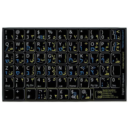 English - Hebrew - Arabian Language Layout Stickers Black