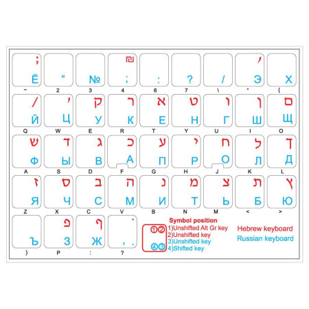English - Hebrew - Russian Language Layout Stickers Transparent White
